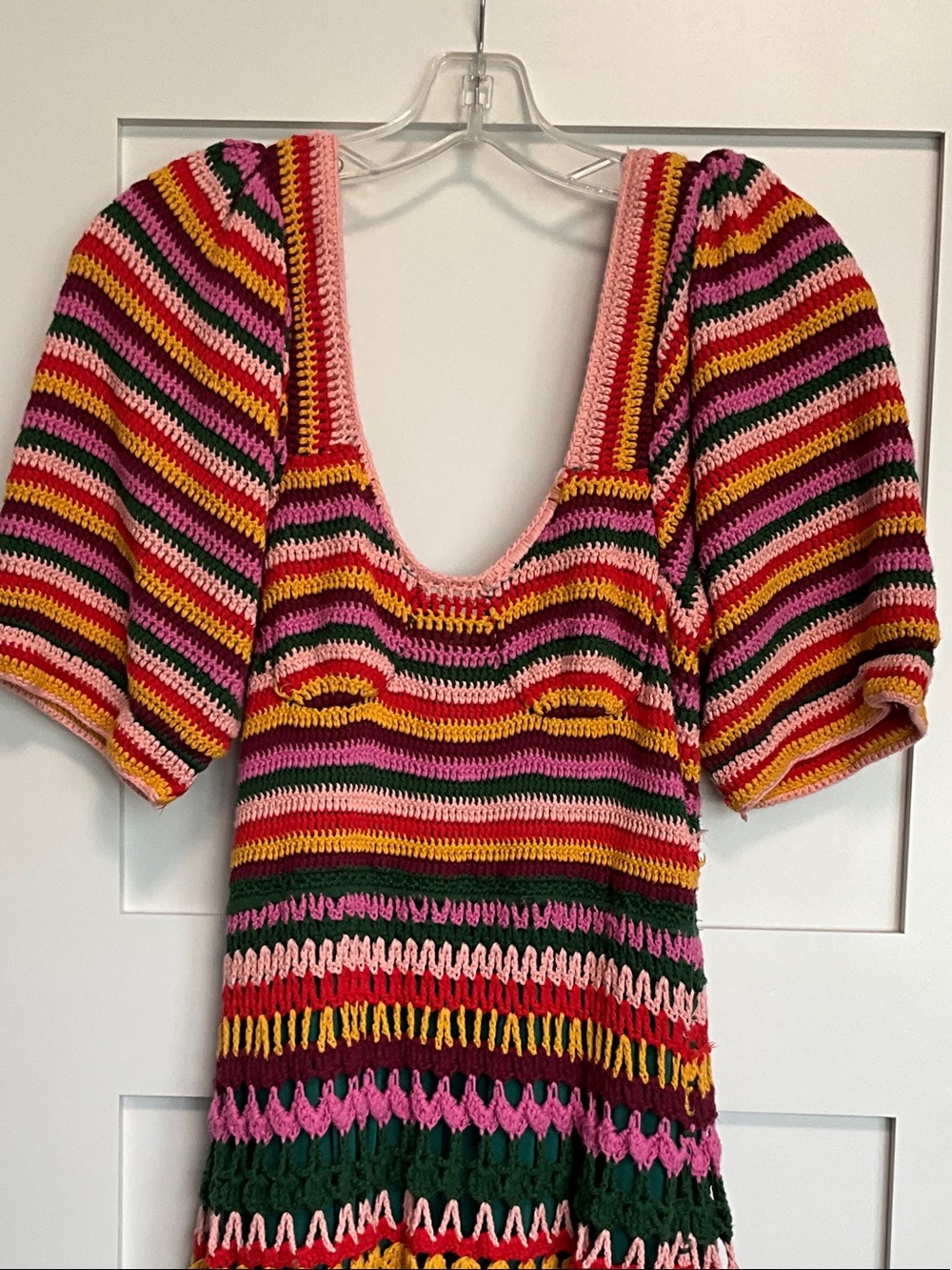 FARM Rio Multicolor Crochet Midi Dress in Pink, Green & Yellow - Picture 5 of 11